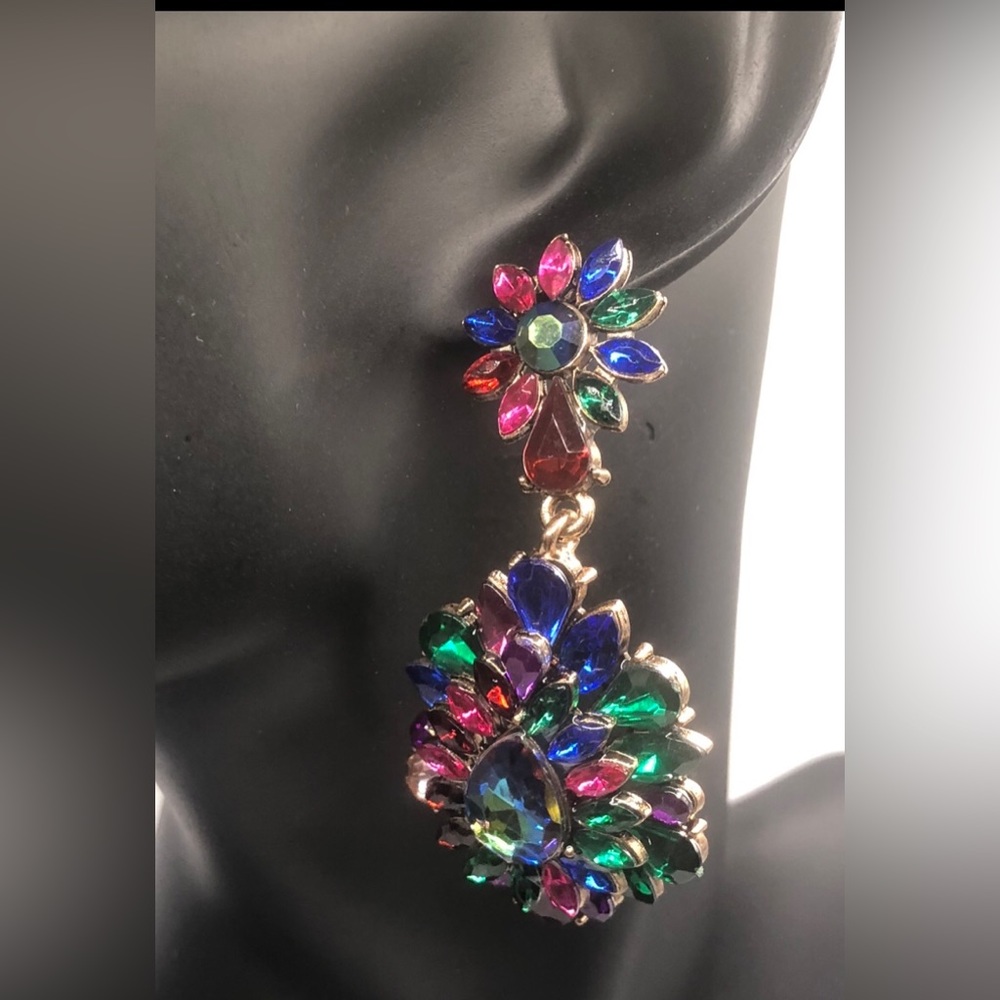 Rhinestone Multicolored Decor Dangle Statement Ea… - image 1